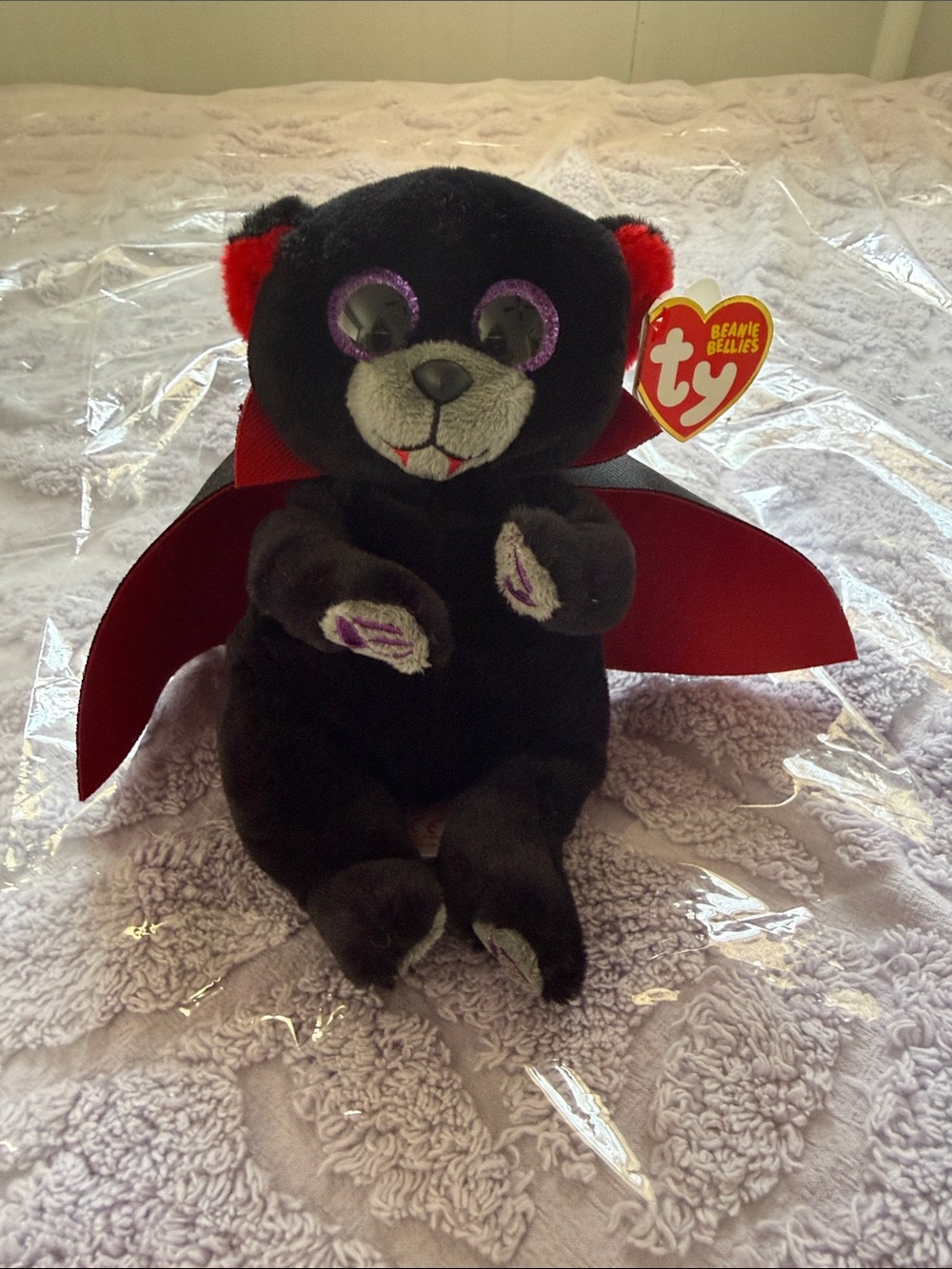 Ty Beanie Babies Black & Red Vampire Bear Plush - Kids Toy- Bearla nwt